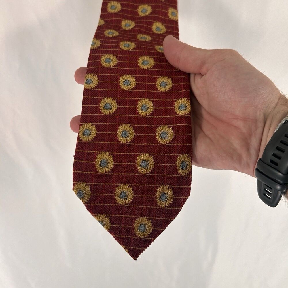 Ermenegildo Zegna Silk Tie Men's 58" Red Sunflower Floral 4" Wide Soft